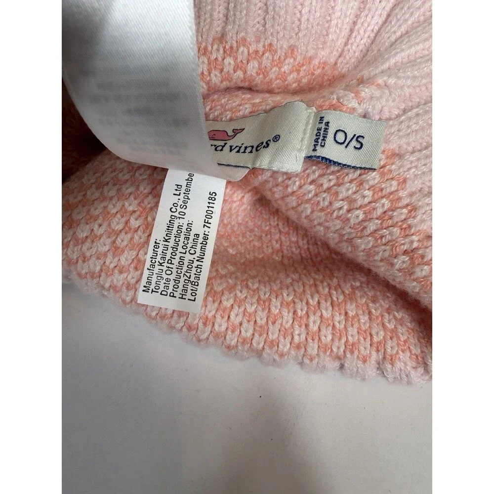 Vineyard Vines Fair Isle Print Pom Pom Beanie Pink Girls Youth One Size